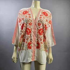 Rose & Olive Orange Pink Embellished Tunic 3/4 Sleeve R6